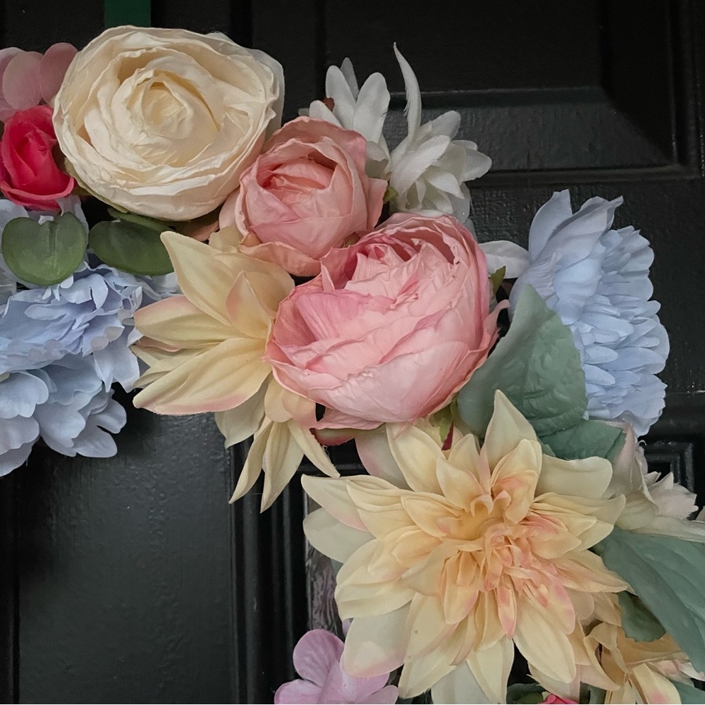 Spring Floral Roses Peony Hydrangeas Mums Door Handcrafted Grapevine Wreath - Picture 4 of 7